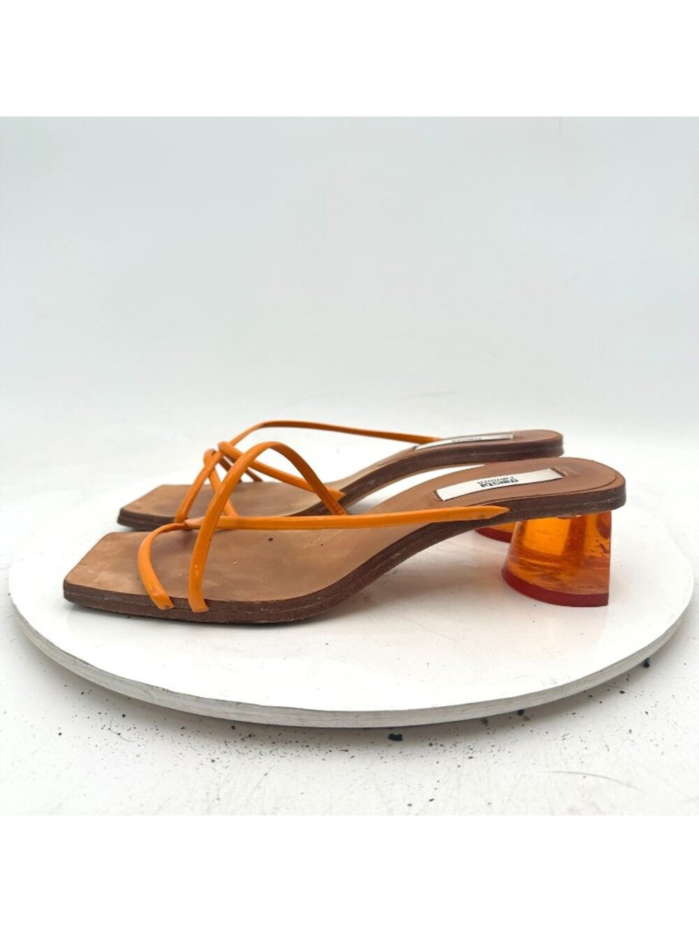 Miista Women Size EU 36 US 6 Orange Slim Leather Strap Tranculent Heel Sandal